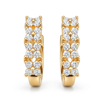 0.48 ct.tw. Double Row Round-Cut D-Shaped Hoop Earrings