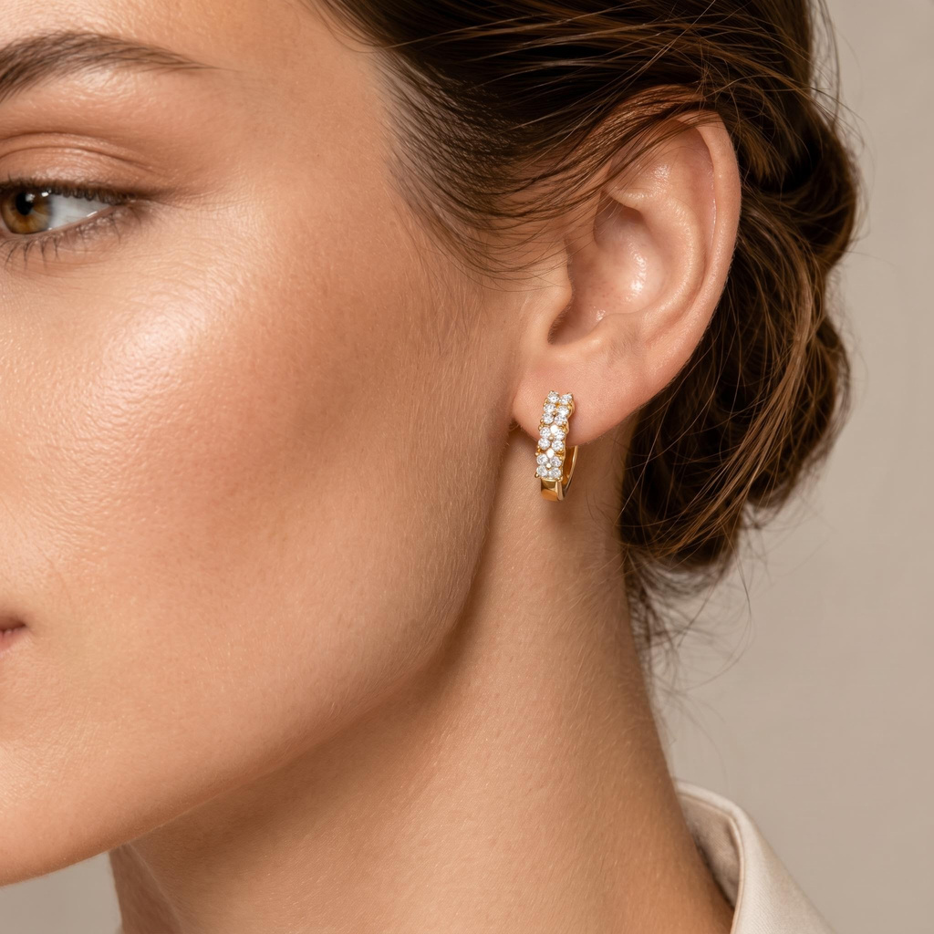 0.48 ct.tw. Double Row Round-Cut D-Shaped Hoop Earrings 0.48 ct.tw. Double Row Round-Cut D-Shaped Hoop Earrings