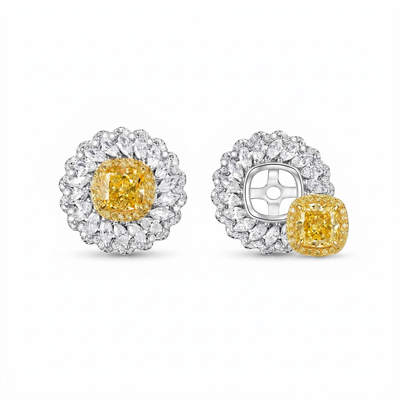 3.87 ct.tw. 2-in-1 Detachable Yellow Cushion Cut with Marquise Cut Floral Halo Stud Earrings