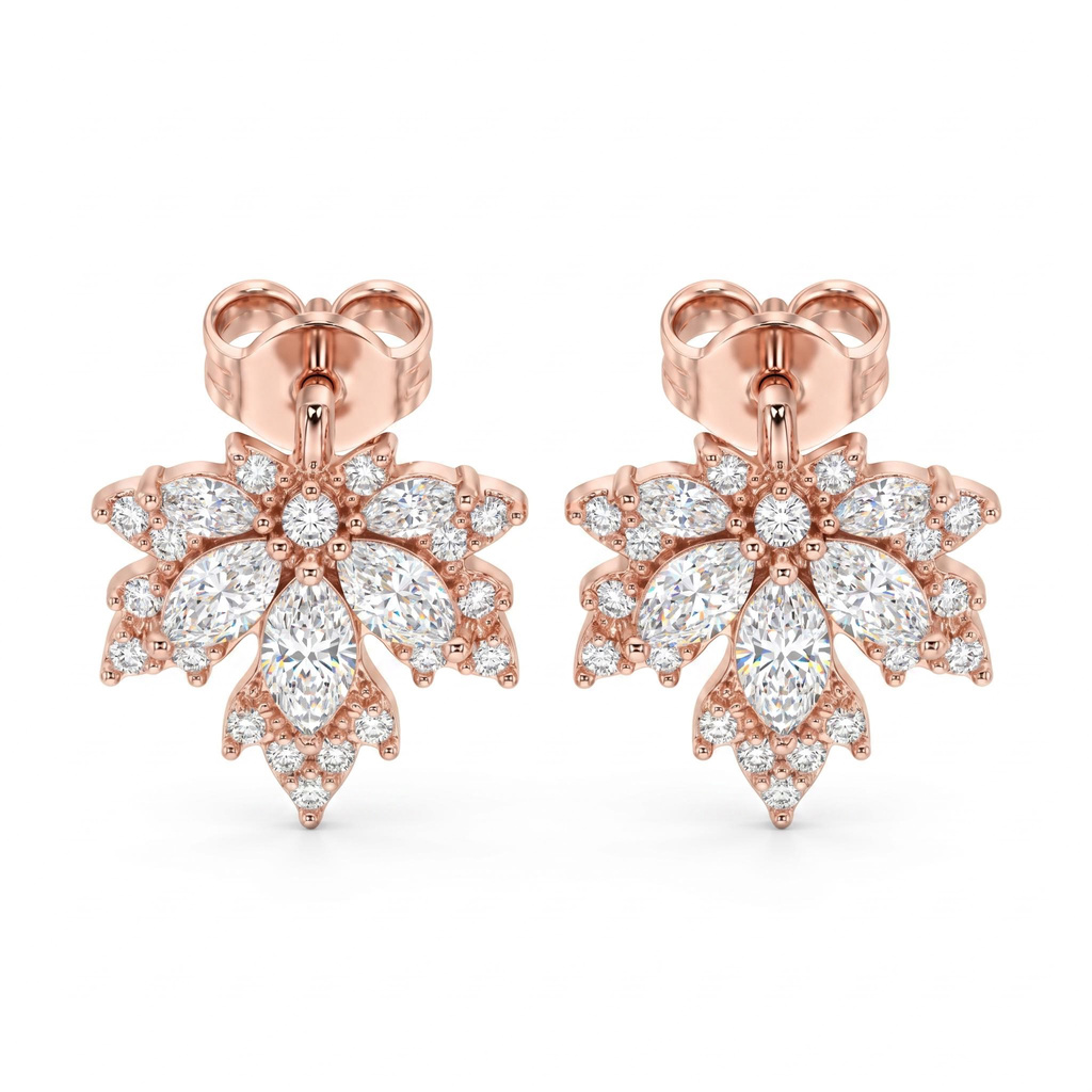 0.74 ct.tw. Maple Leaf Shaped Marquise Stone Halo Pavé Stud Earrings 0.74 ct.tw. Maple Leaf Shaped Marquise Stone Halo Pavé Stud Earrings