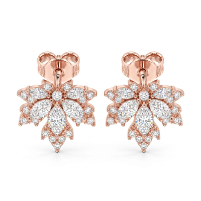 0.74 ct.tw. Maple Leaf Shaped Marquise Stone Halo Pavé Stud Earrings