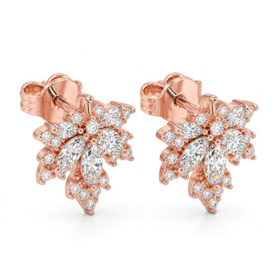 0.74 ct.tw. Maple Leaf Shaped Marquise Stone Halo Pavé Stud Earrings