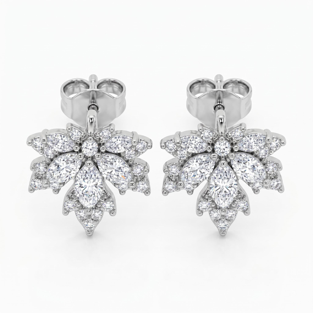 0.74 ct.tw. Maple Leaf Shaped Marquise Stone Halo Pavé Stud Earrings 0.74 ct.tw. Maple Leaf Shaped Marquise Stone Halo Pavé Stud Earrings