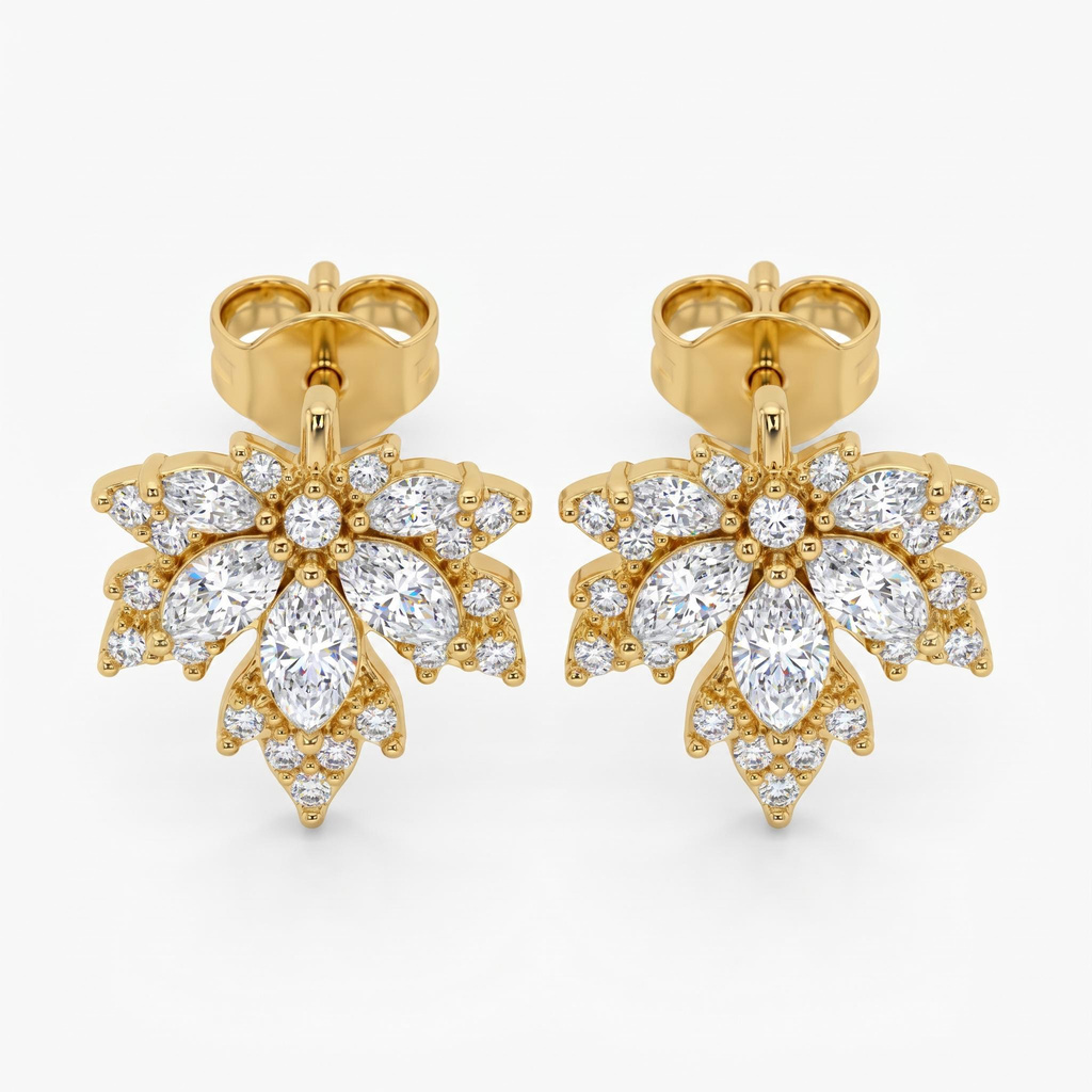 0.74 ct.tw. Maple Leaf Shaped Marquise Stone Halo Pavé Stud Earrings 0.74 ct.tw. Maple Leaf Shaped Marquise Stone Halo Pavé Stud Earrings