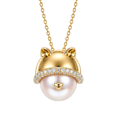 0.25 ct.tw. Pearl Cute Cartoon Cat Shape Pendant