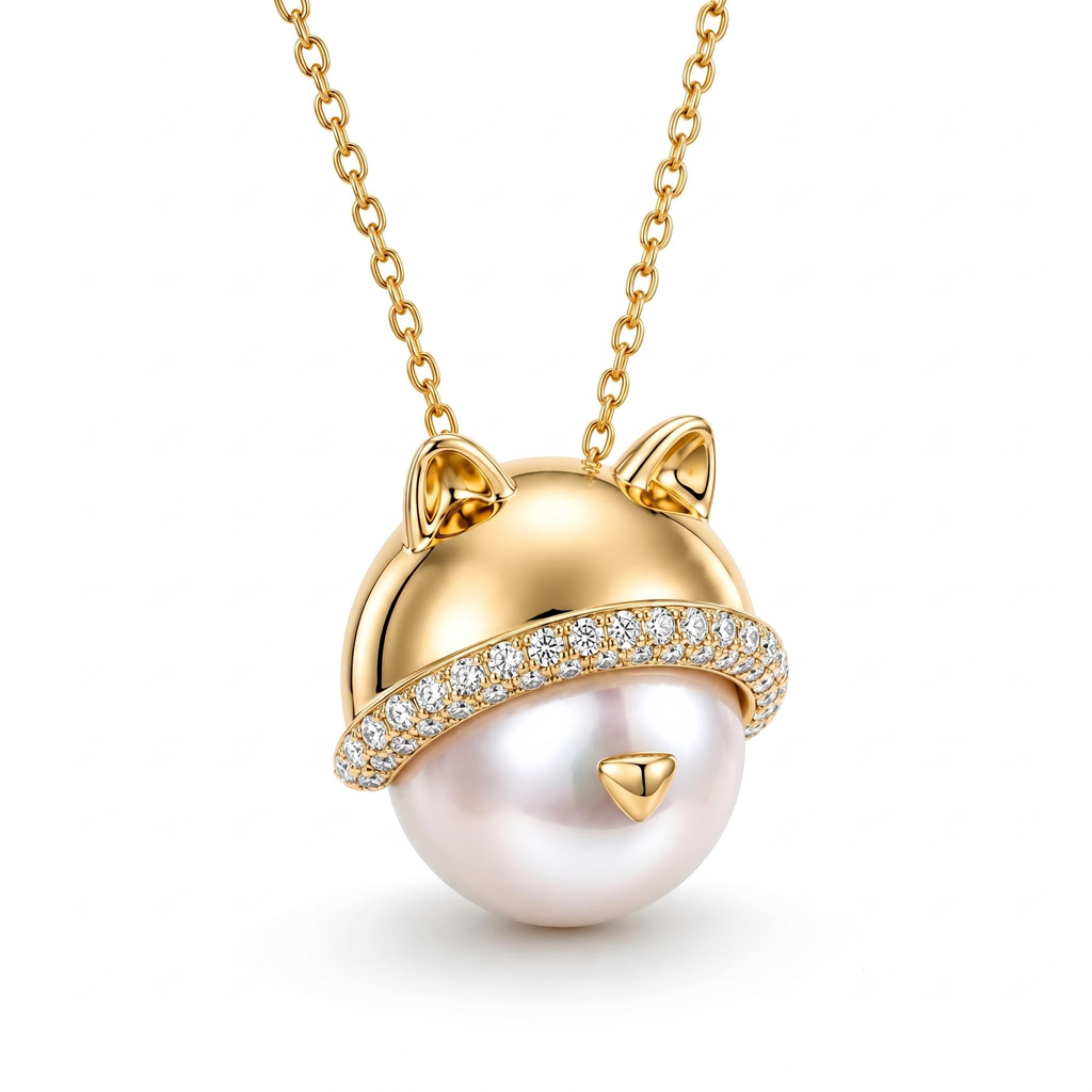 0.25 ct.tw. Pearl Cute Cartoon Cat Shape Pendant 0.25 ct.tw. Pearl Cute Cartoon Cat Shape Pendant