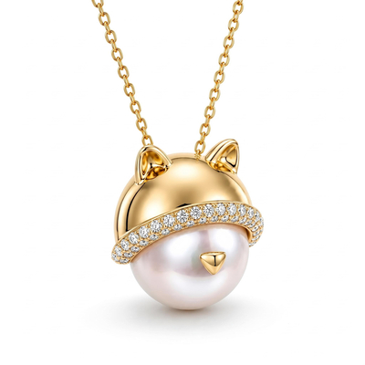 0.25 ct.tw. Pearl Cute Cartoon Cat Shape Pendant