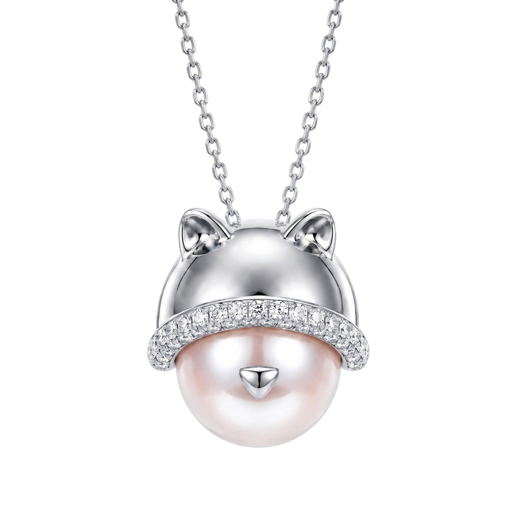 0.25 ct.tw. Pearl Cute Cartoon Cat Shape Pendant 0.25 ct.tw. Pearl Cute Cartoon Cat Shape Pendant