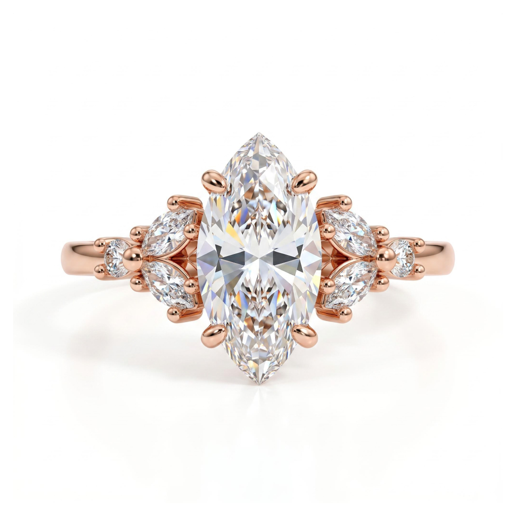1.23 ct.tw. Vintage-inspired Marquise Cut Cluster Lab Grown Diamond Engagement Ring