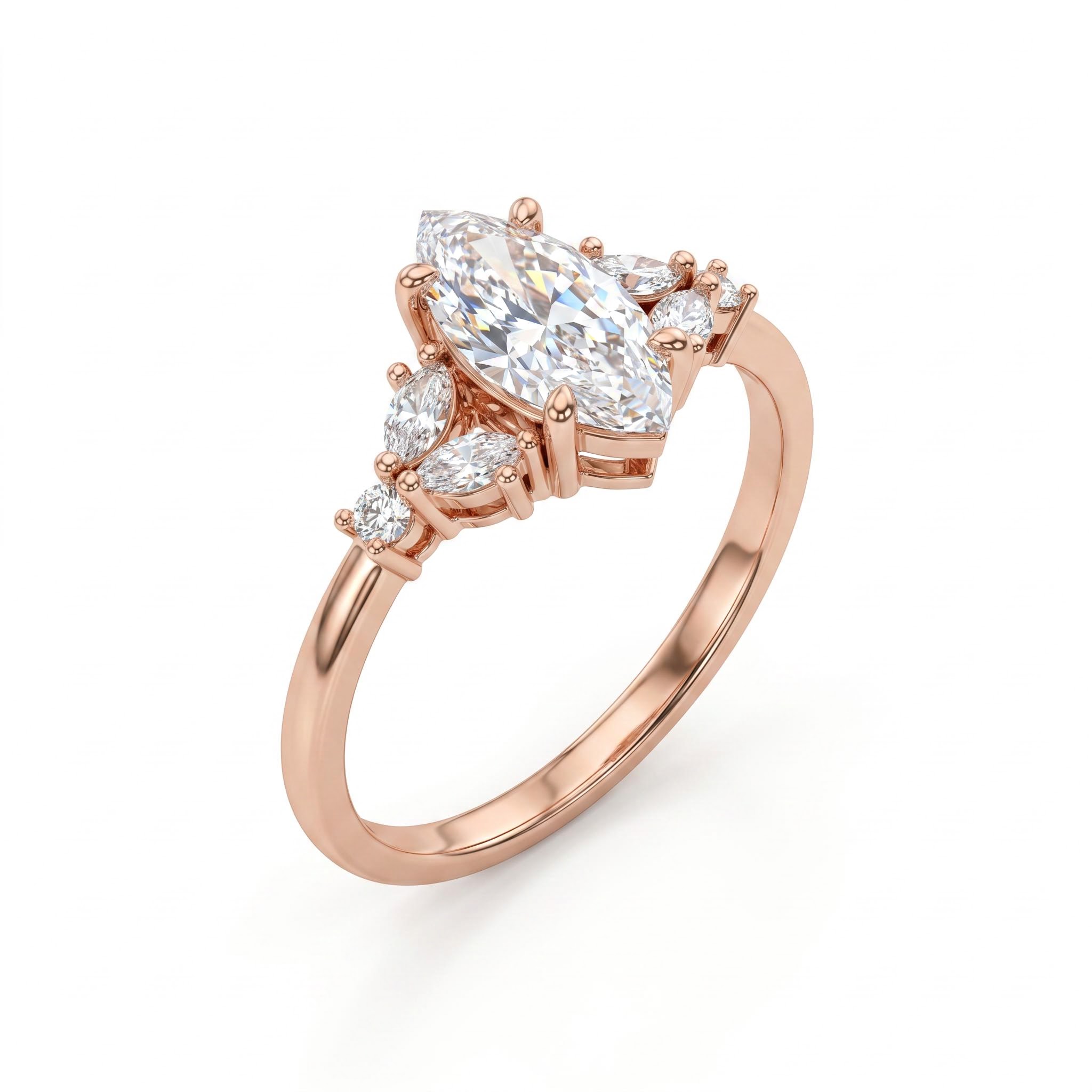 1.23 ct.tw. Vintage-inspired Marquise Cut Cluster Lab Grown Diamond Engagement Ring