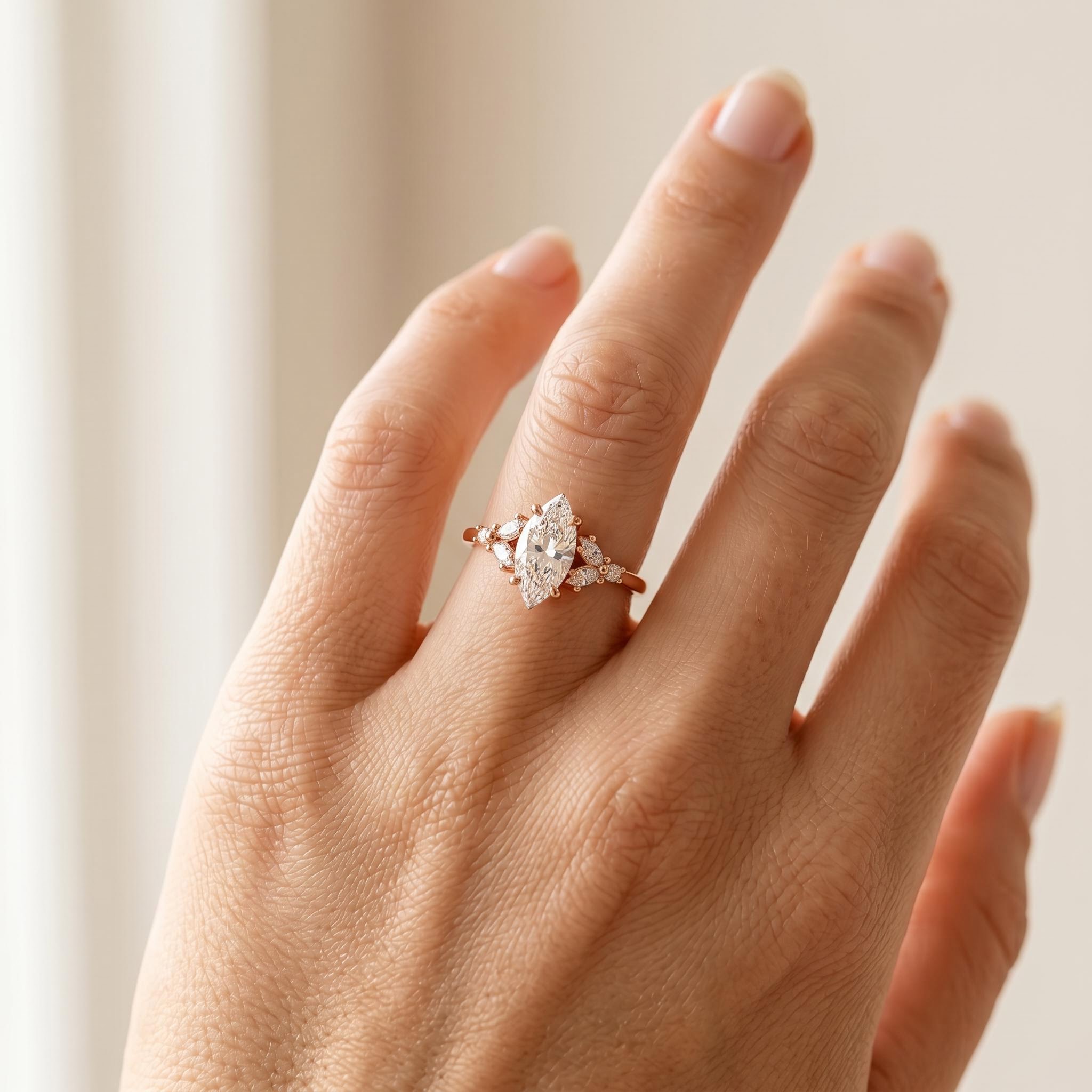 1.23 ct.tw. Vintage-inspired Marquise Cut Cluster Lab Grown Diamond Engagement Ring