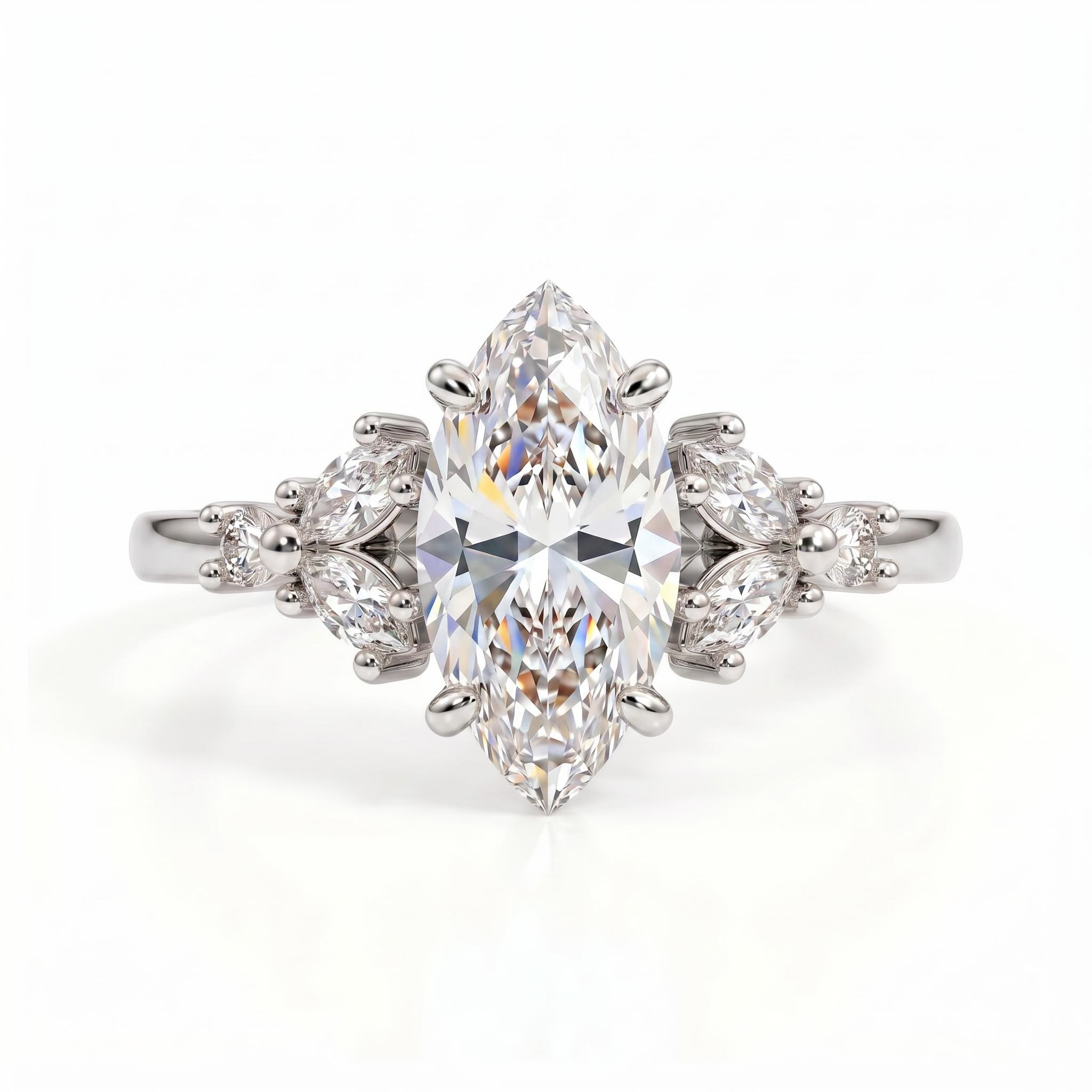 1.23 ct.tw. Vintage-inspired Marquise Cut Cluster Lab Grown Diamond Engagement Ring