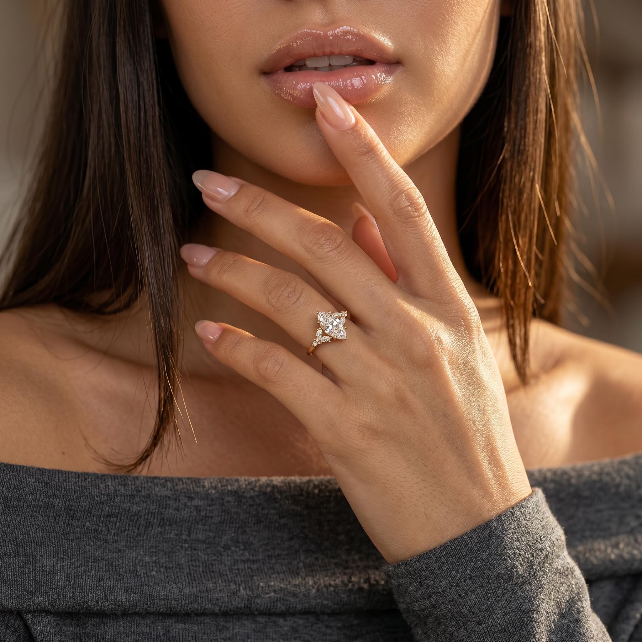 1.23 ct.tw. Vintage-inspired Marquise Cut Cluster Lab Grown Diamond Engagement Ring