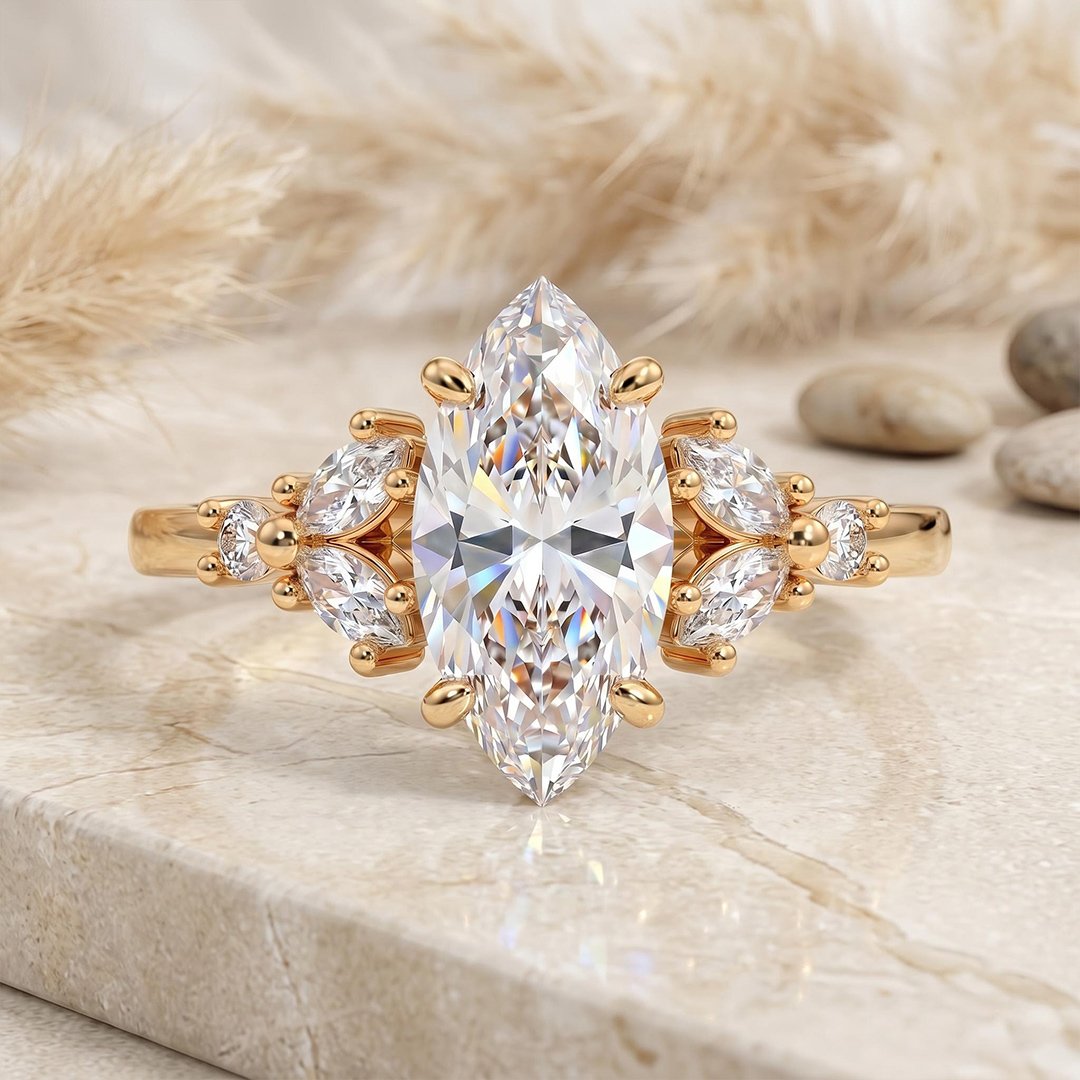 1.23 ct.tw. Vintage-inspired Marquise Cut Cluster Lab Grown Diamond Engagement Ring