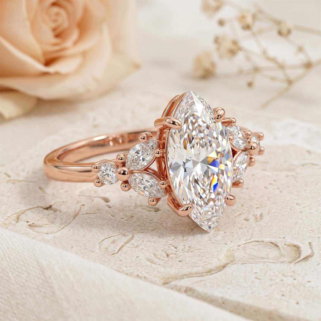 1.23 ct.tw. Vintage-inspired Marquise Cut Cluster Lab Grown Diamond Engagement Ring
