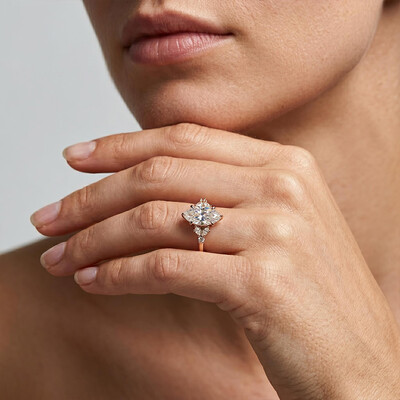 1.23 ct.tw. Vintage-inspired Marquise Cut Cluster Lab Grown Diamond Engagement Ring