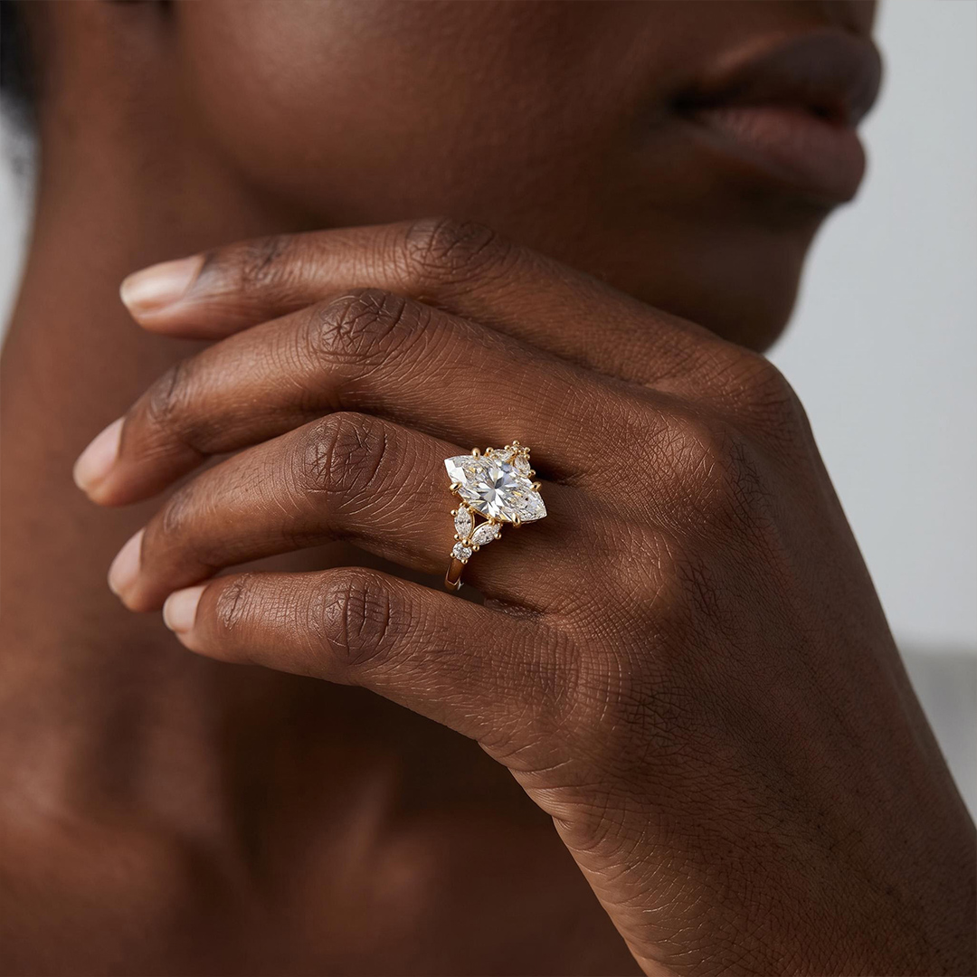 1.23 ct.tw. Vintage-inspired Marquise Cut Cluster Lab Grown Diamond Engagement Ring