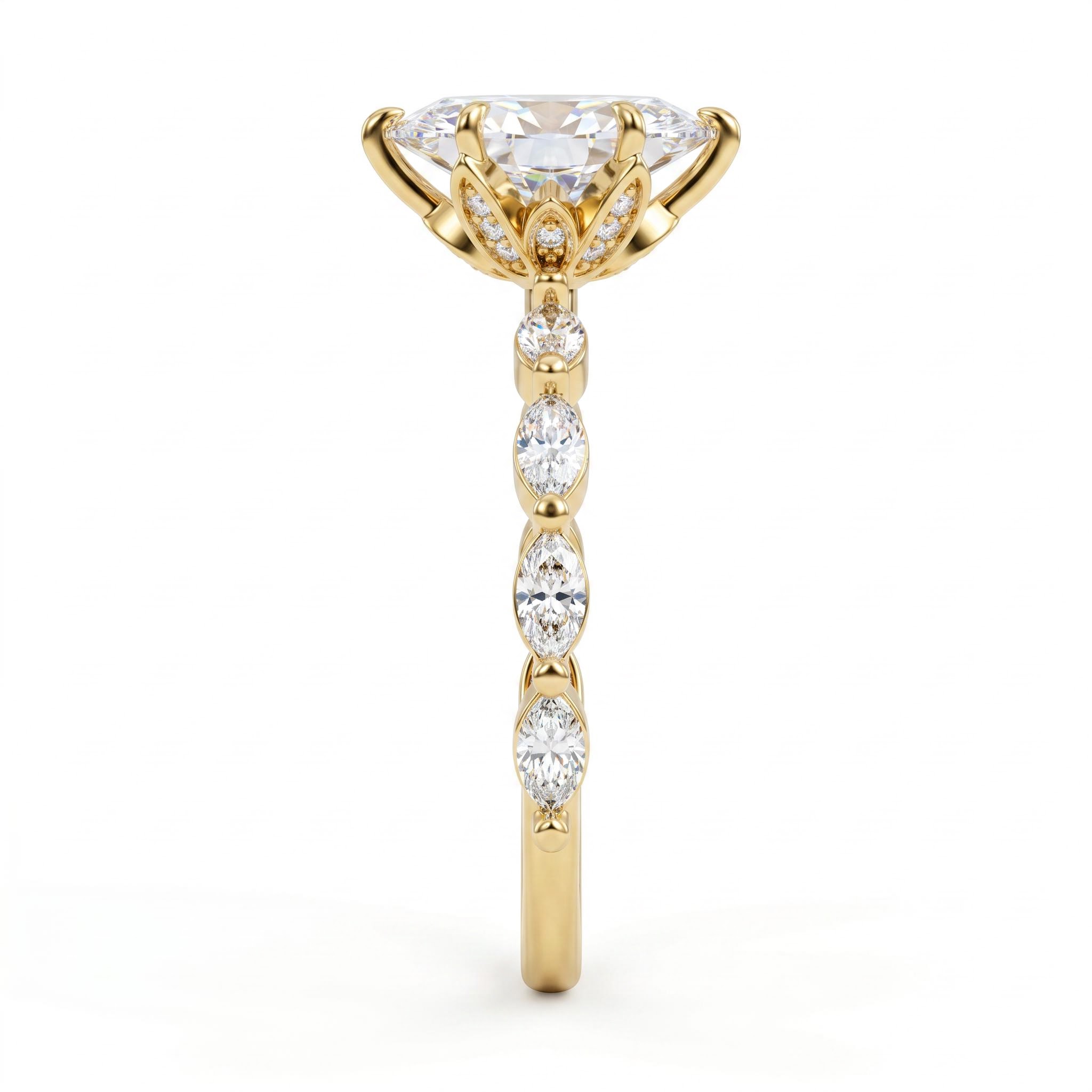 1Ct/1.5Ct Marquise Cut Hidden Halo Lab Grown Diamond Engagement Ring