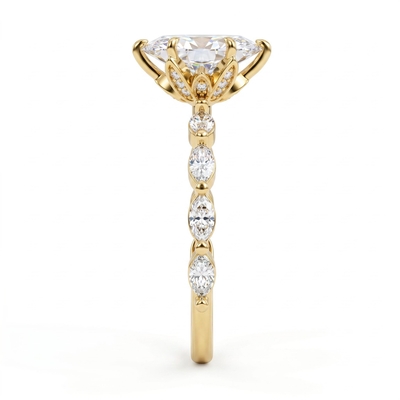 1Ct/1.5Ct Marquise Cut Hidden Halo Lab Grown Diamond Engagement Ring