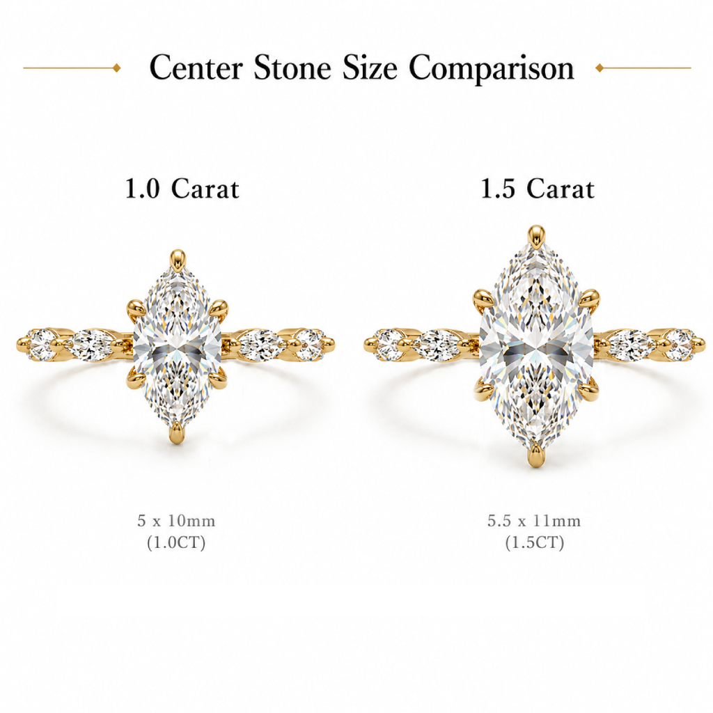 1Ct/1.5Ct Marquise Cut Hidden Halo Lab Grown Diamond Engagement Ring