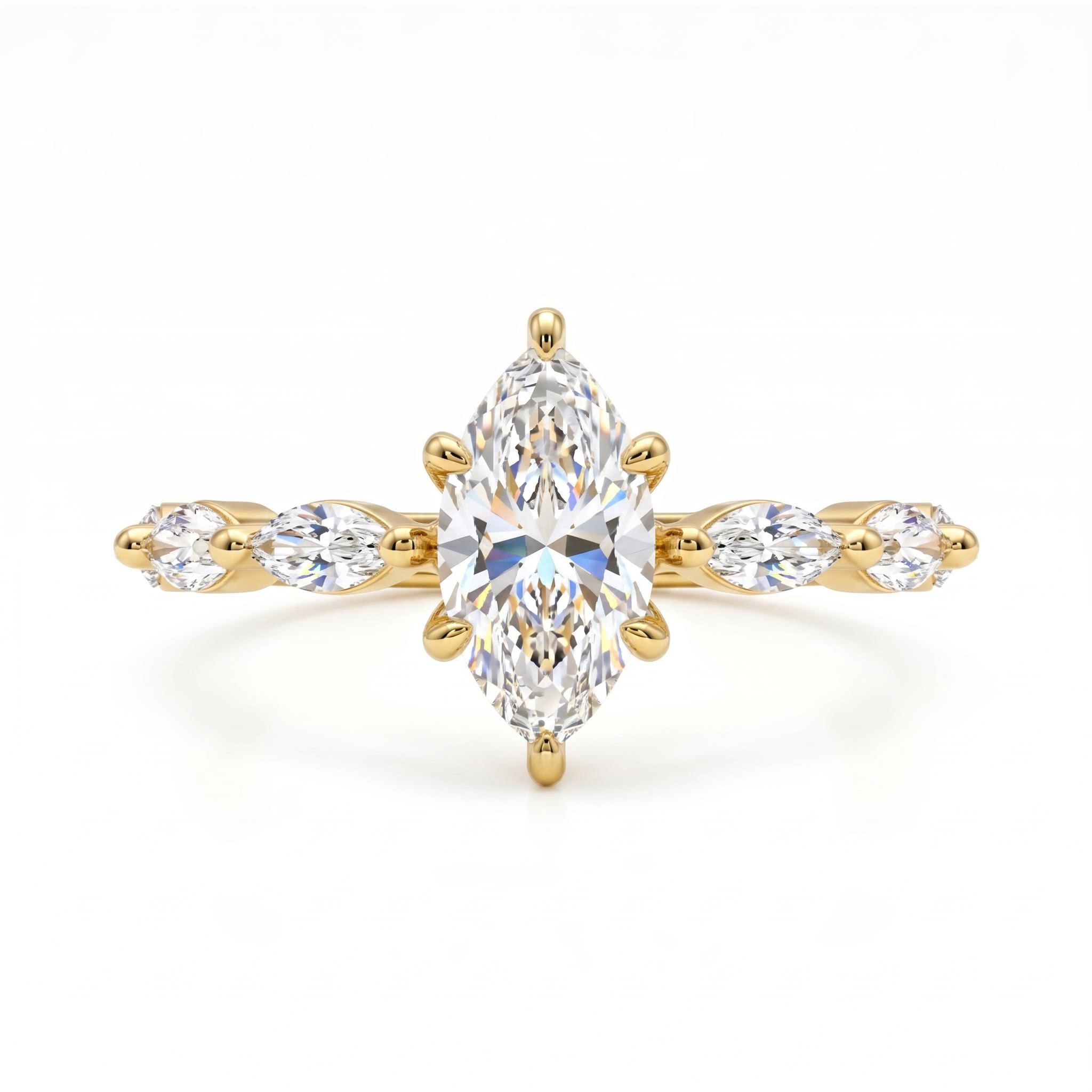 1Ct/1.5Ct Marquise Cut Hidden Halo Lab Grown Diamond Engagement Ring