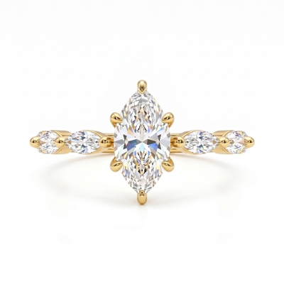 1Ct/1.5Ct Marquise Cut Hidden Halo Lab Grown Diamond Engagement Ring