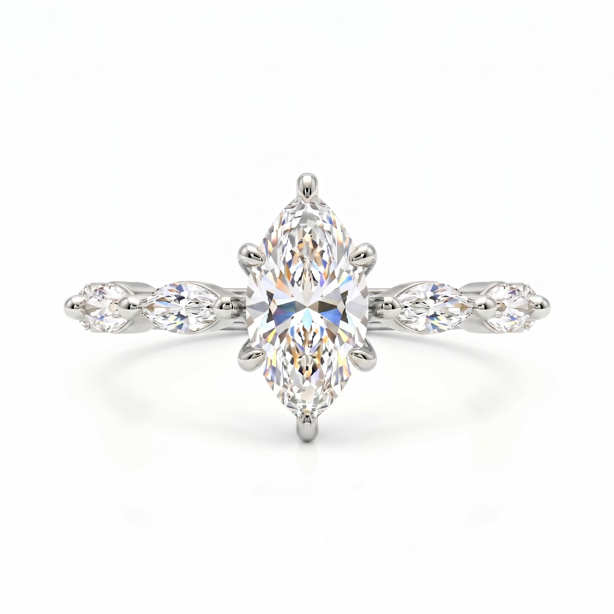 1Ct/1.5Ct Marquise Cut Hidden Halo Lab Grown Diamond Engagement Ring