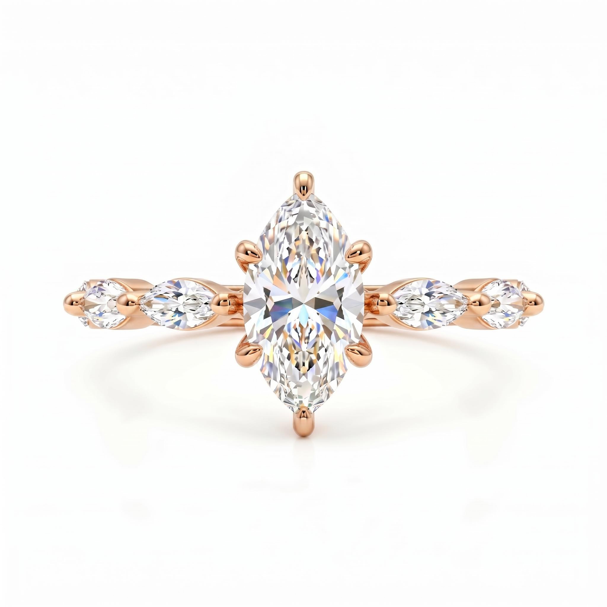 1Ct/1.5Ct Marquise Cut Hidden Halo Lab Grown Diamond Engagement Ring