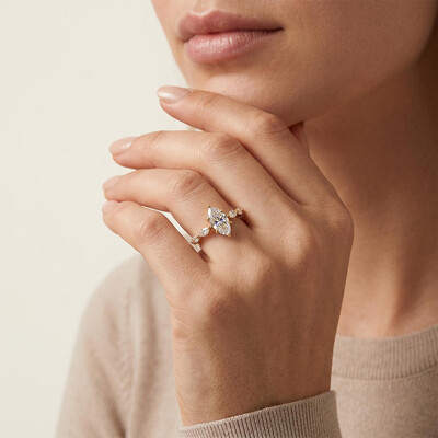 1Ct/1.5Ct Marquise Cut Hidden Halo Lab Grown Diamond Engagement Ring