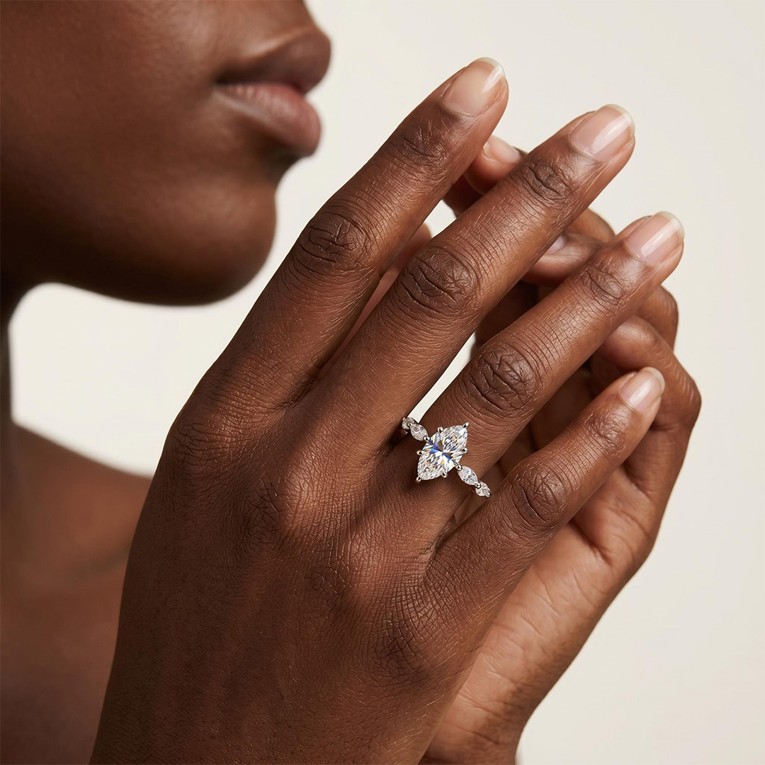 1Ct/1.5Ct Marquise Cut Hidden Halo Lab Grown Diamond Engagement Ring