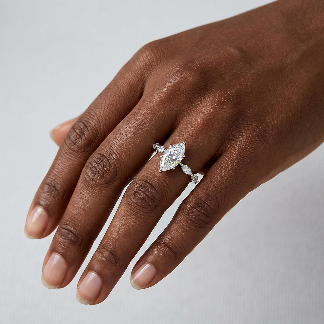 1Ct/1.5Ct Marquise Cut Hidden Halo Lab Grown Diamond Engagement Ring