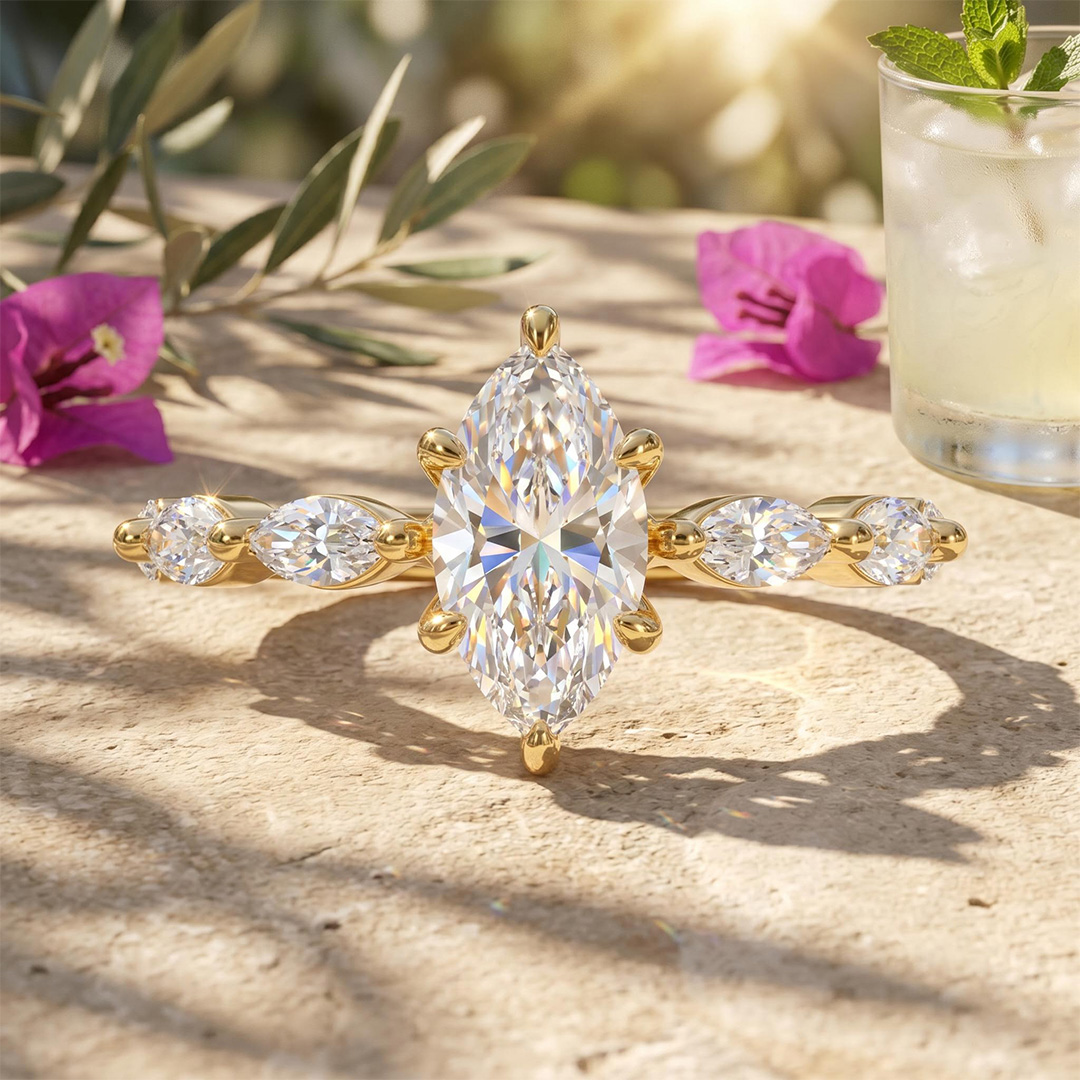 1Ct/1.5Ct Marquise Cut Hidden Halo Lab Grown Diamond Engagement Ring