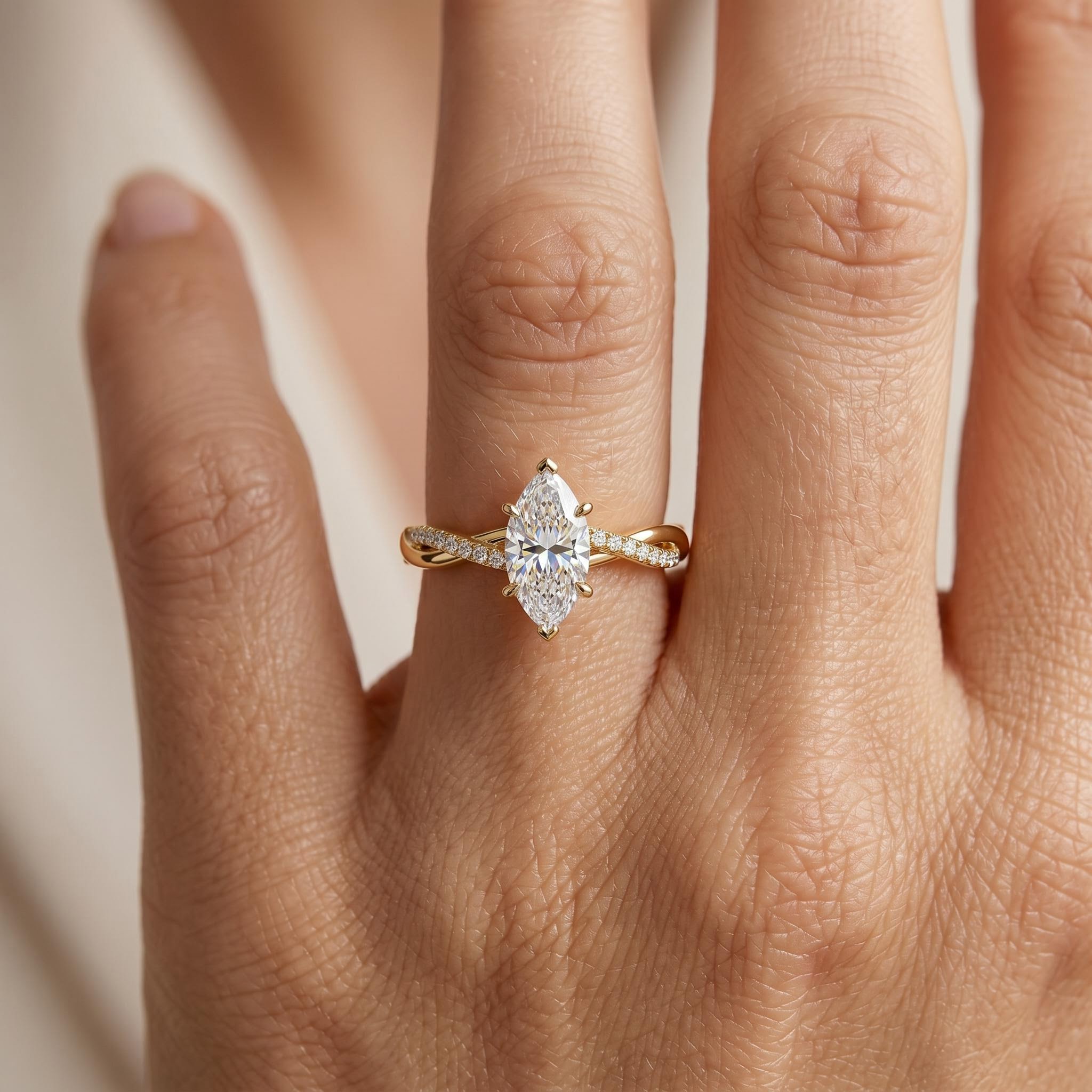 1.1 ct.tw. Marquise Cut Twisted Shank Lab Grown Diamond Engagement Ring