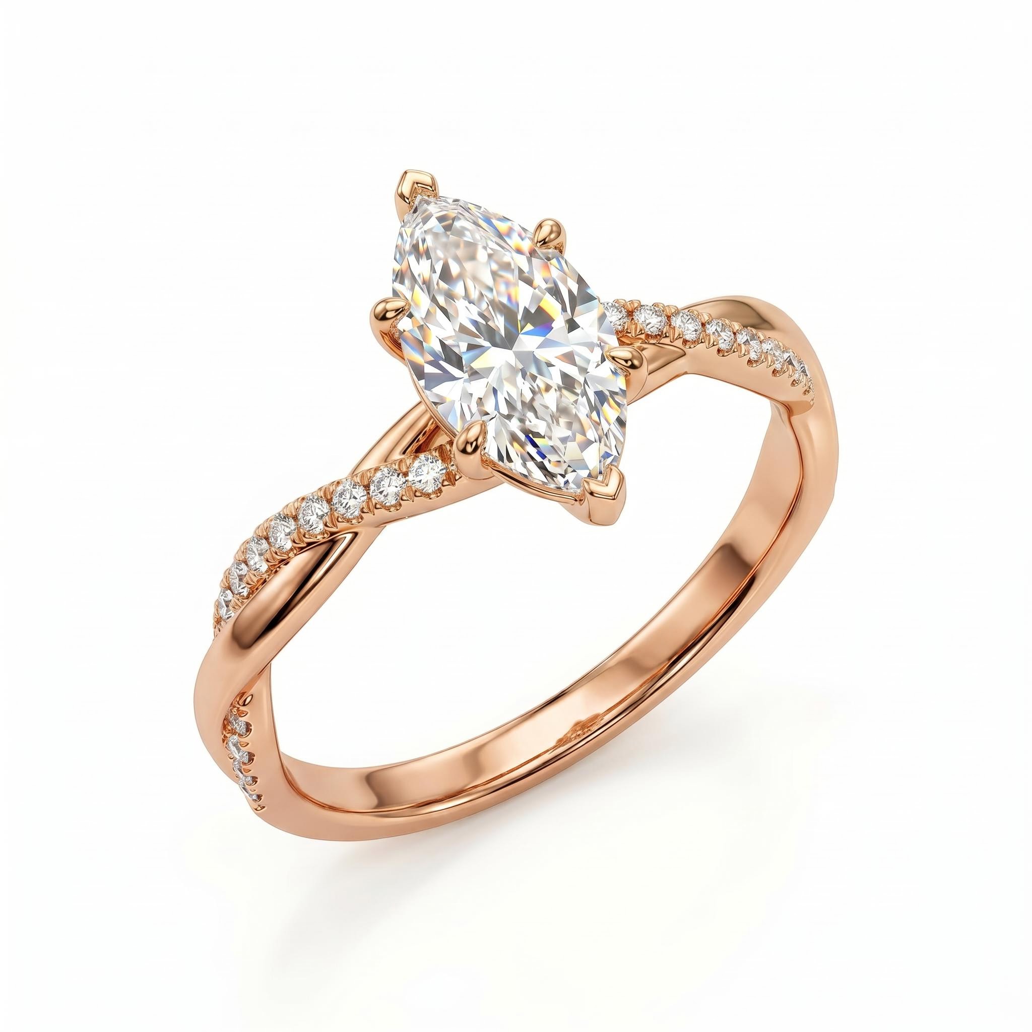 1.1 ct.tw. Marquise Cut Twisted Shank Lab Grown Diamond Engagement Ring
