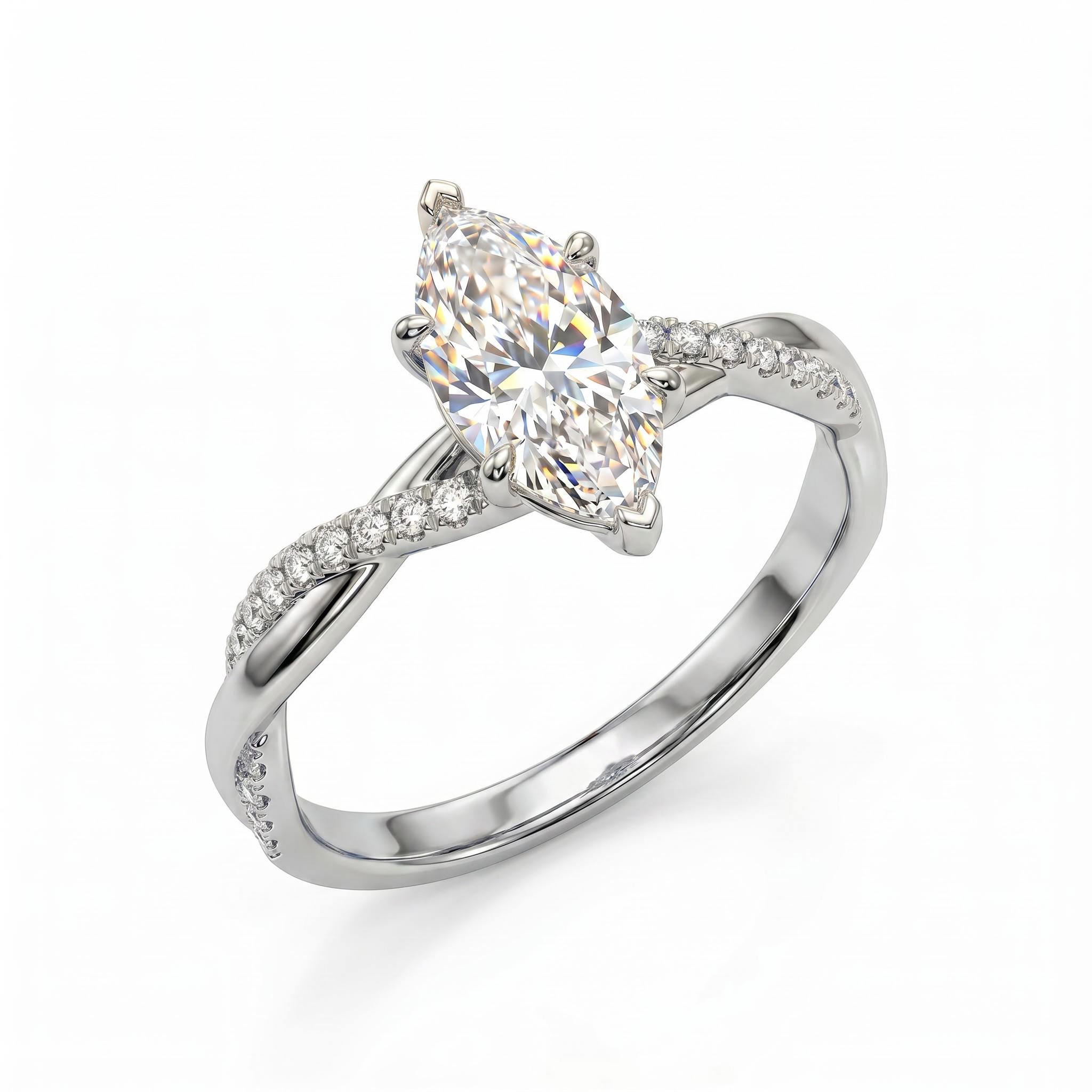1.1 ct.tw. Marquise Cut Twisted Shank Lab Grown Diamond Engagement Ring
