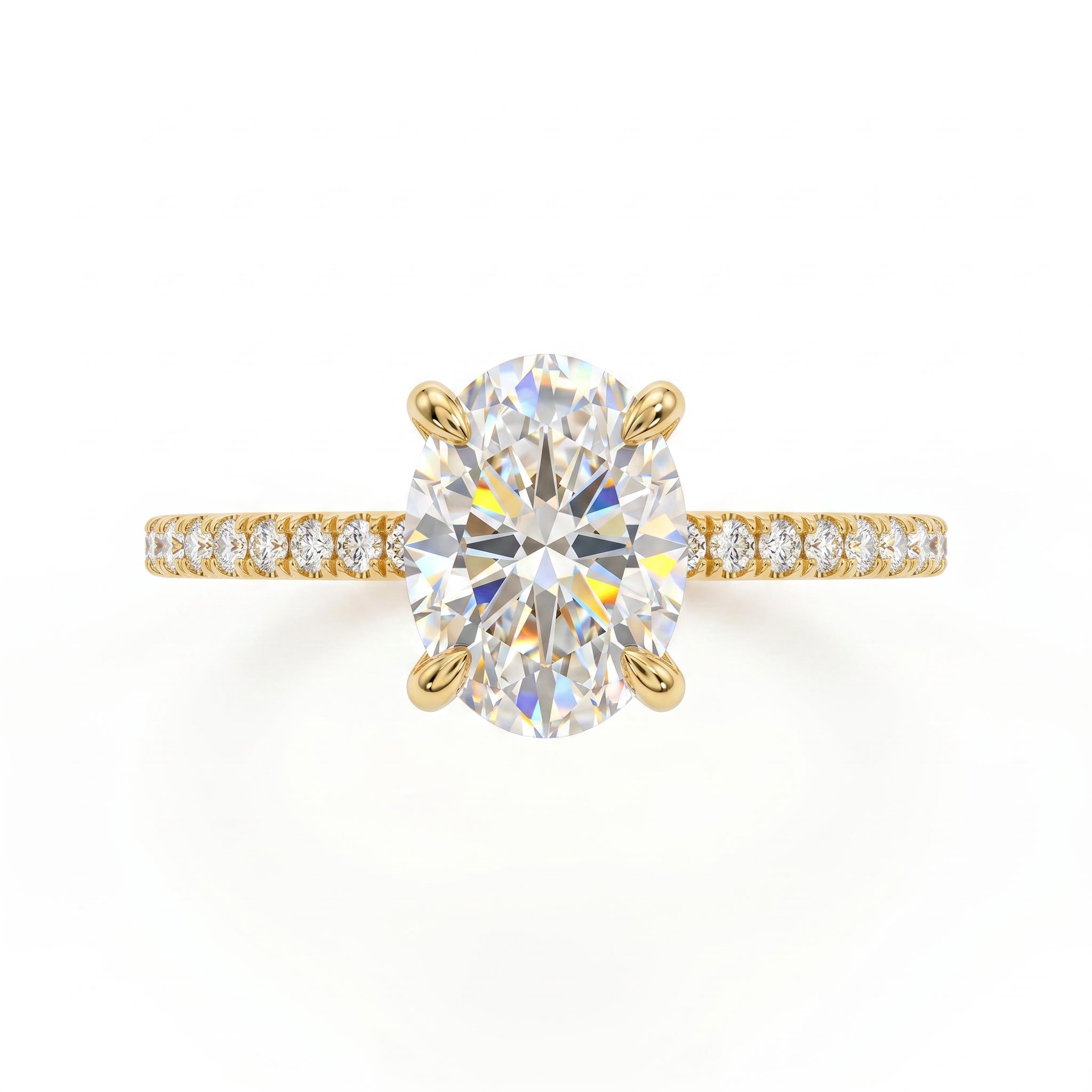 0.3Ct/0.5Ct/1Ct/1.5Ct Classic Oval-Cut Paved Solitaire Lab Grown Diamond Engagement Ring