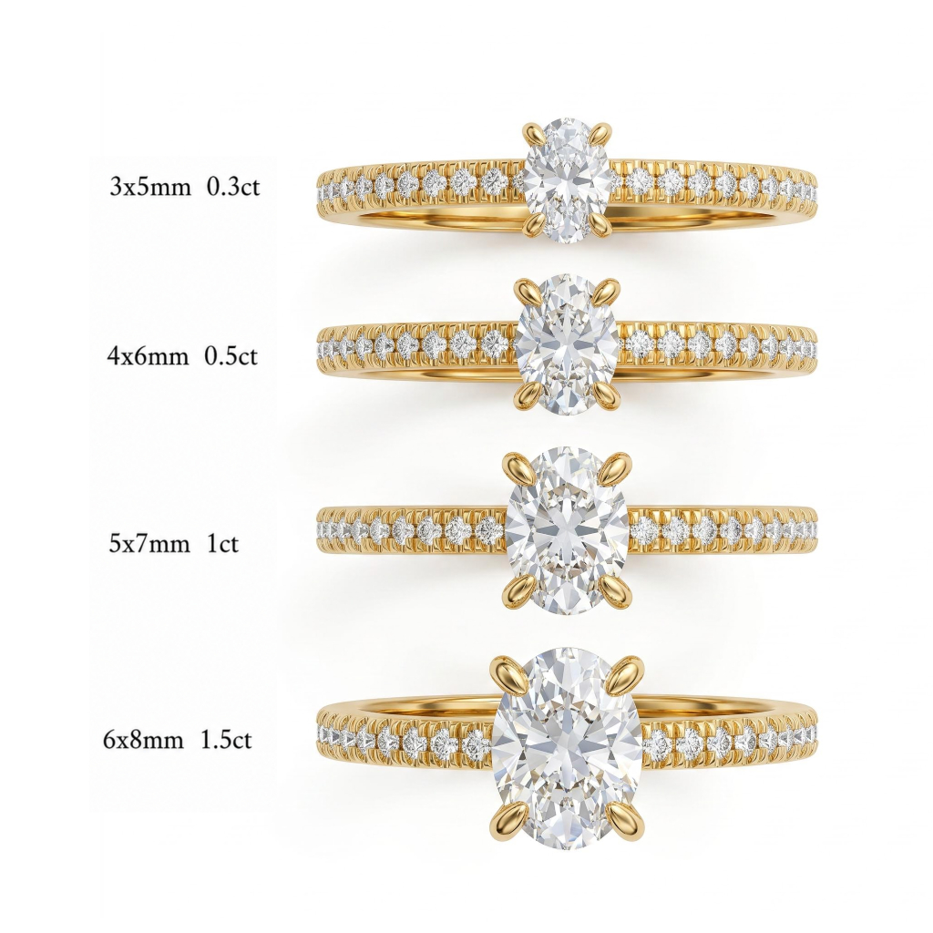 0.3Ct/0.5Ct/1Ct/1.5Ct Classic Oval-Cut Paved Solitaire Lab Grown Diamond Engagement Ring