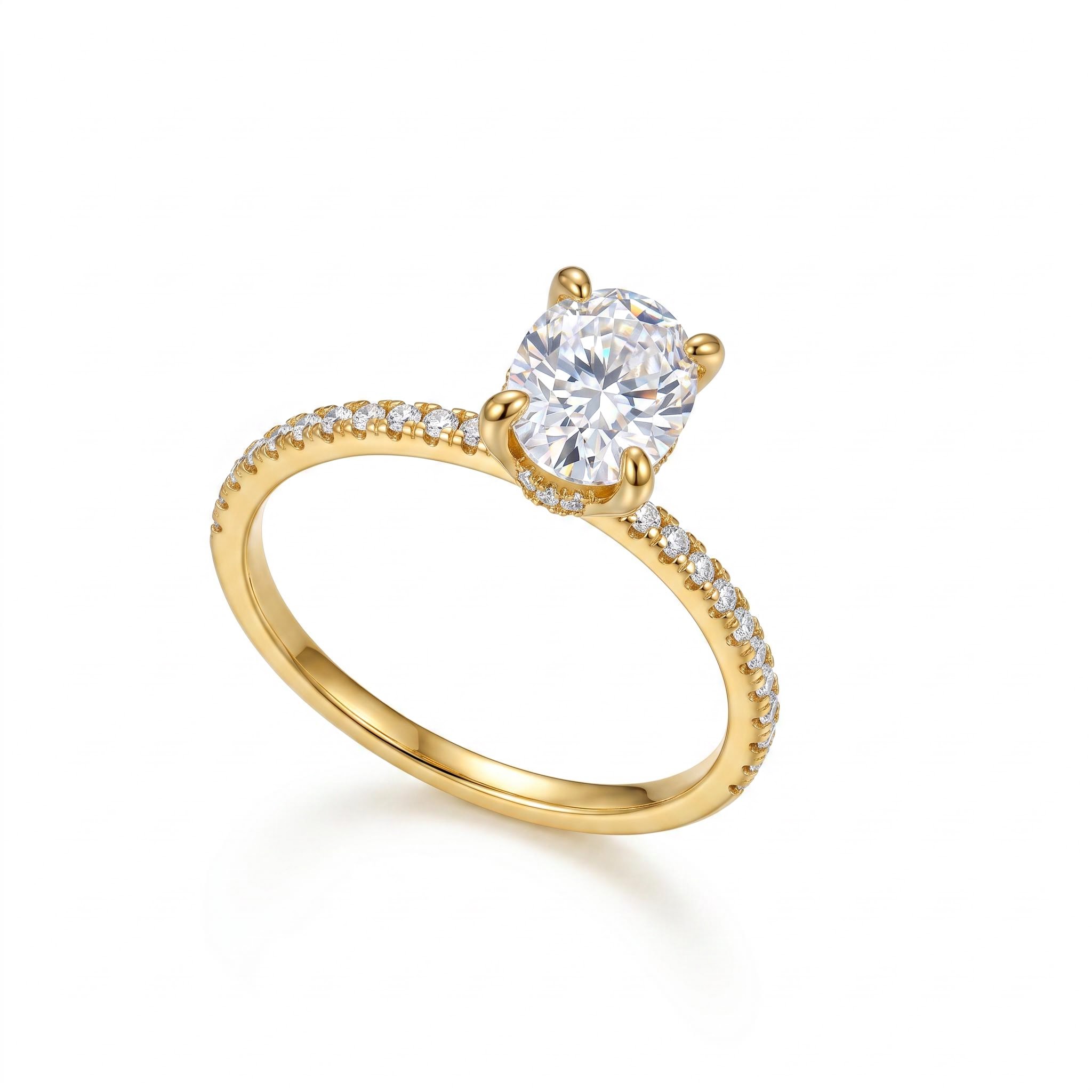 0.3Ct/0.5Ct/1Ct/1.5Ct Classic Oval-Cut Paved Solitaire Lab Grown Diamond Engagement Ring