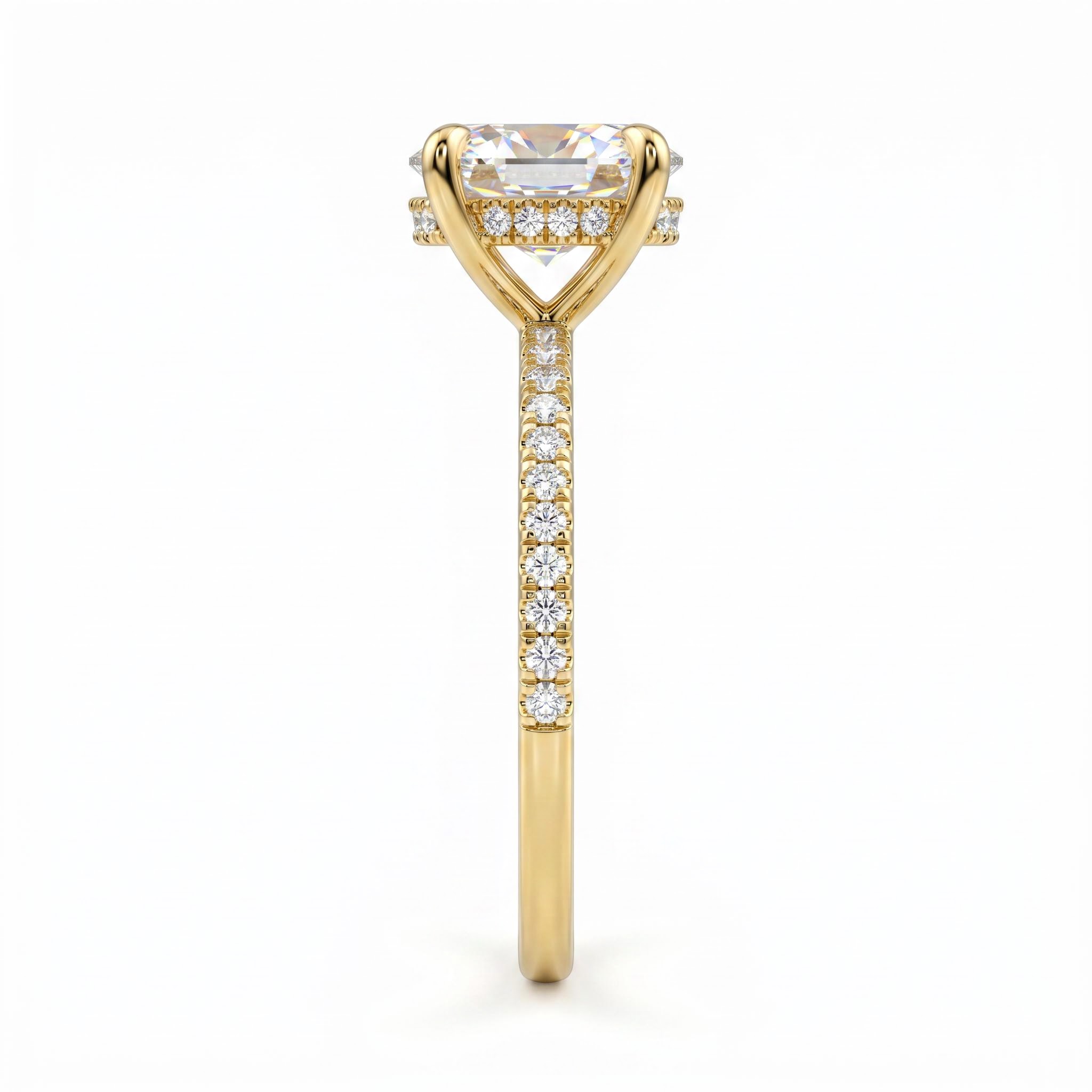 0.3Ct/0.5Ct/1Ct/1.5Ct Classic Oval-Cut Paved Solitaire Lab Grown Diamond Engagement Ring