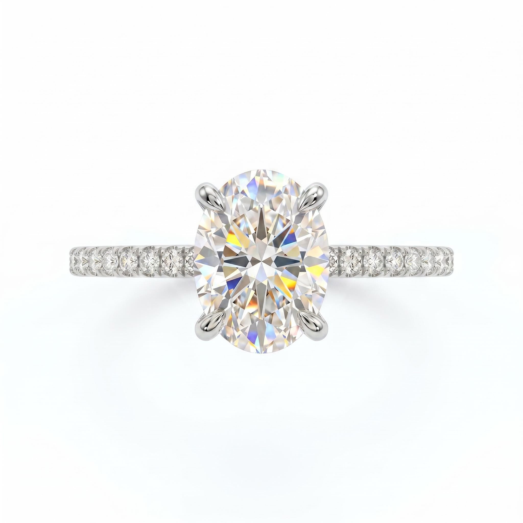 0.3Ct/0.5Ct/1Ct/1.5Ct Classic Oval-Cut Paved Solitaire Lab Grown Diamond Engagement Ring