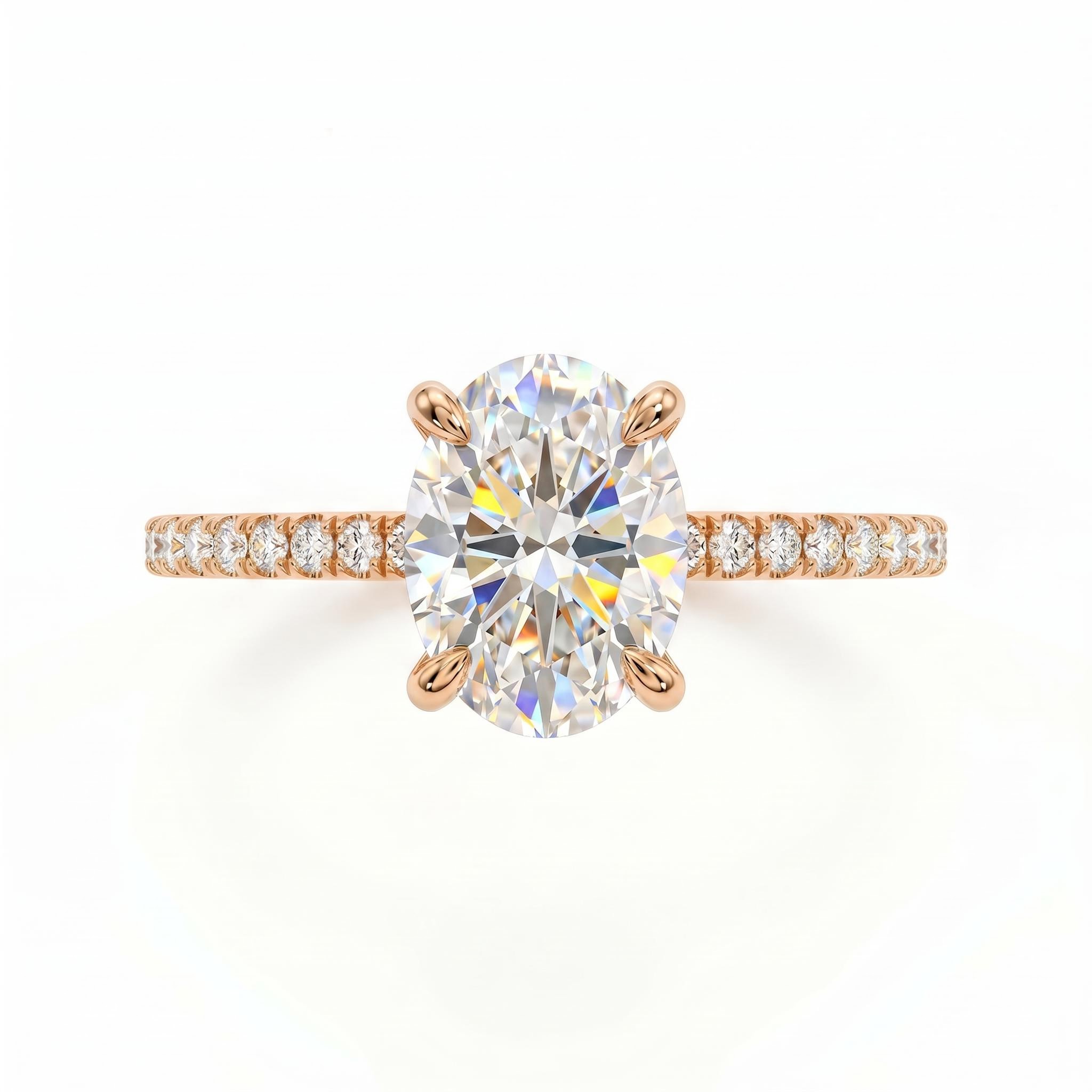 0.3Ct/0.5Ct/1Ct/1.5Ct Classic Oval-Cut Paved Solitaire Lab Grown Diamond Engagement Ring