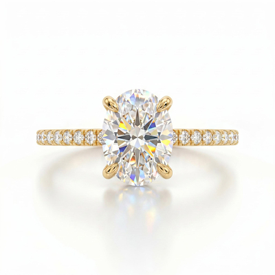 0.3Ct/0.5Ct/1Ct/1.5Ct Classic Oval-Cut Paved Solitaire Lab Grown Diamond Engagement Ring