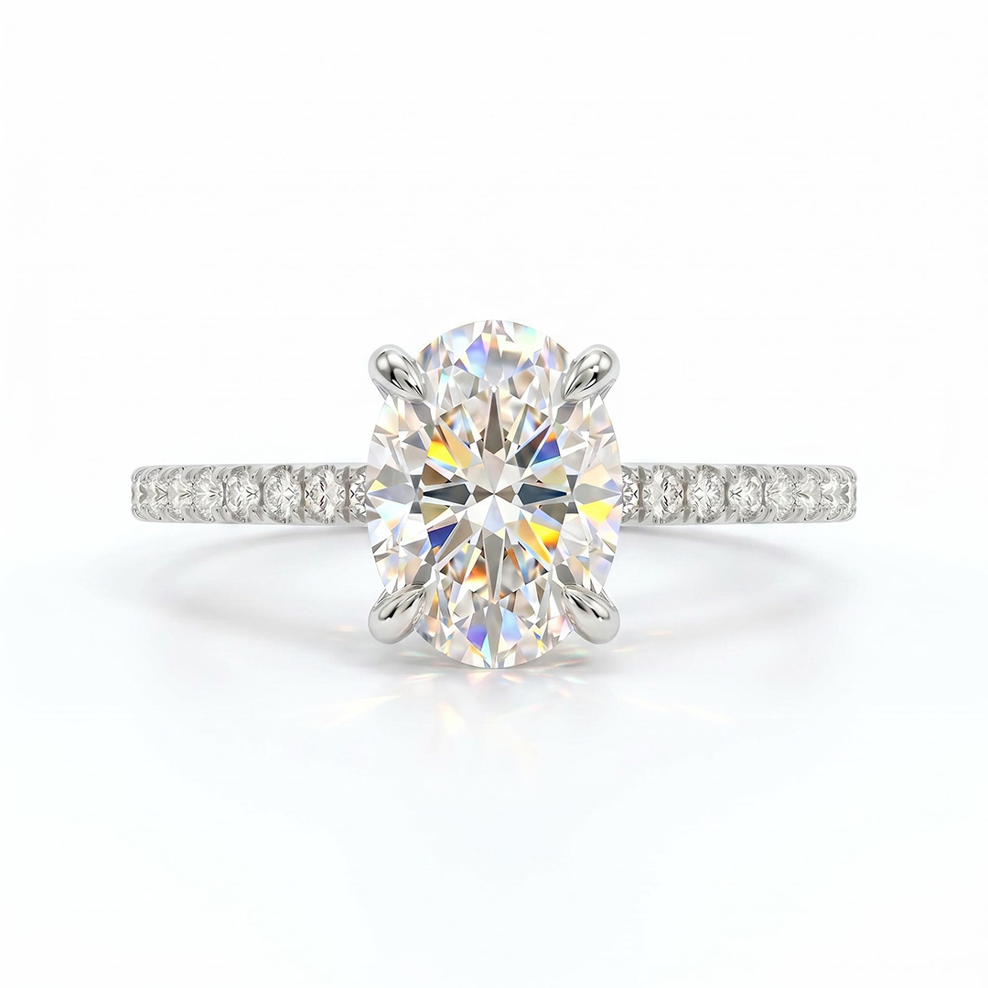 0.3Ct/0.5Ct/1Ct/1.5Ct Classic Oval-Cut Paved Solitaire Lab Grown Diamond Engagement Ring 0.3Ct/0.5Ct/1Ct/1.5Ct Classic Oval-Cut Paved Solitaire Lab Grown Diamond Engagement Ring