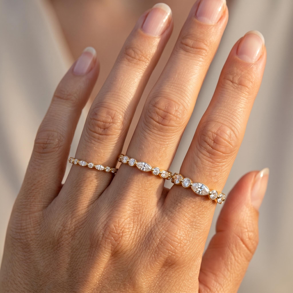 0.25Ct/0.42Ct/0.84Ct Marquise & Round Cut Dainty Stackable Diamond Band Ring 0.25Ct/0.42Ct/0.84Ct Marquise & Round Cut Dainty Stackable Diamond Band Ring