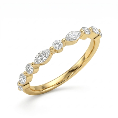 0.25Ct/0.42Ct/0.84Ct Marquise & Round Cut Dainty Stackable Diamond Band Ring