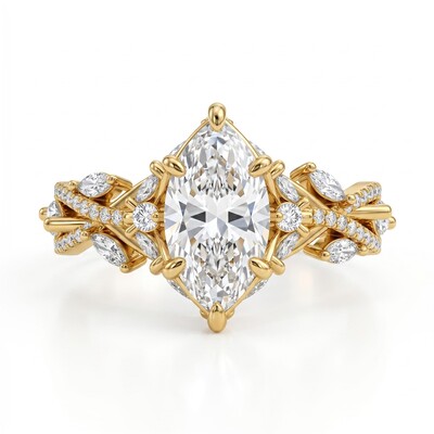 2.82 ct.tw. Vintage Ornate Marquise Cut Twisted Shank Lab Grown Diamond Engagement Ring
