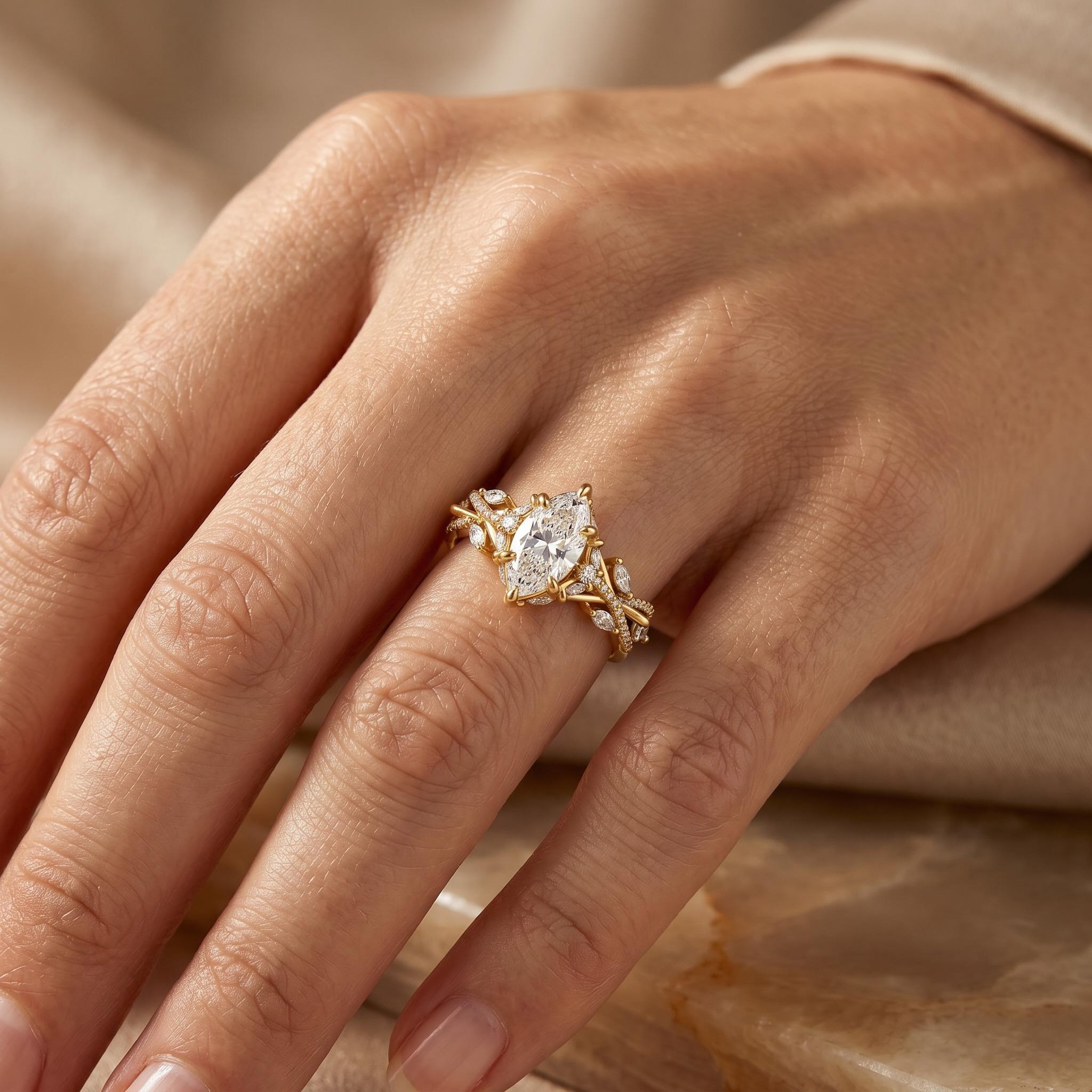 2.82 ct.tw. Vintage Ornate Marquise Cut Twisted Shank Lab Grown Diamond Engagement Ring