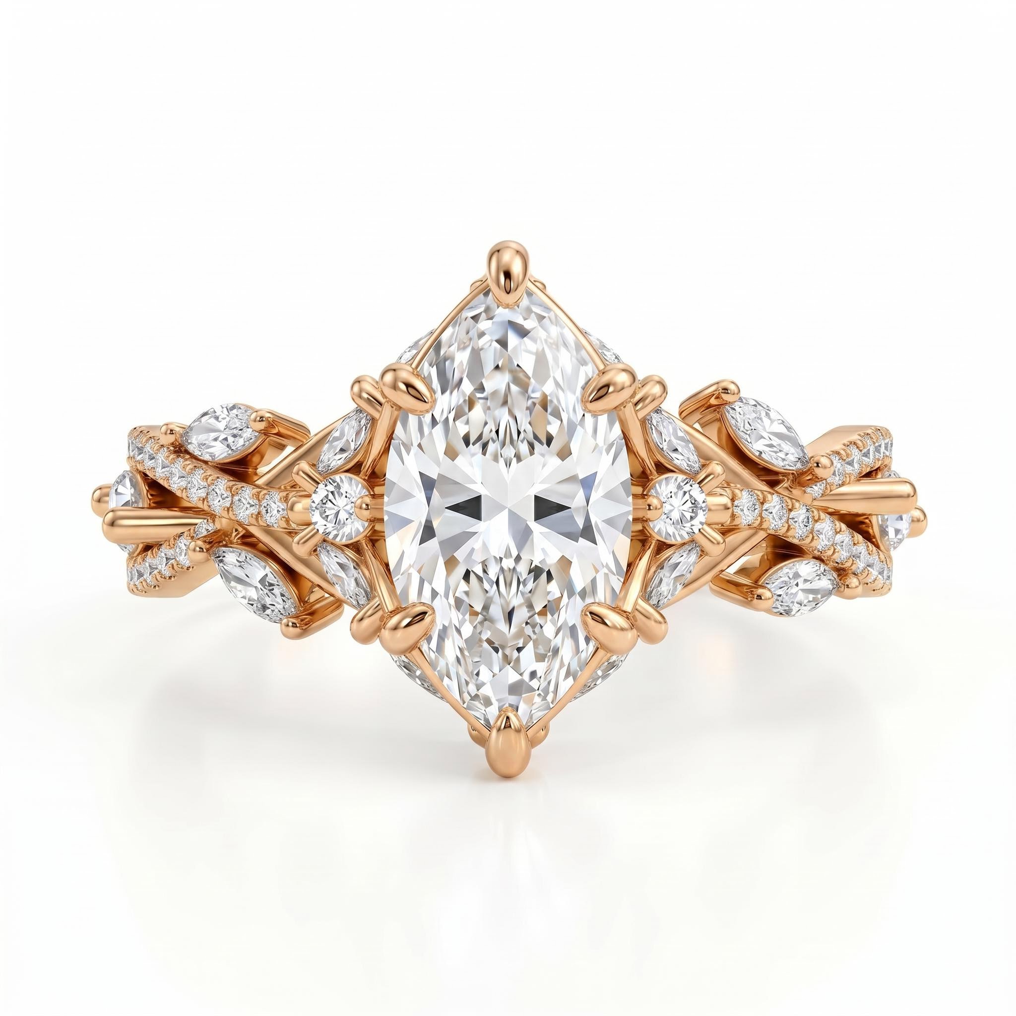 2.82 ct.tw. Vintage Ornate Marquise Cut Twisted Shank Lab Grown Diamond Engagement Ring