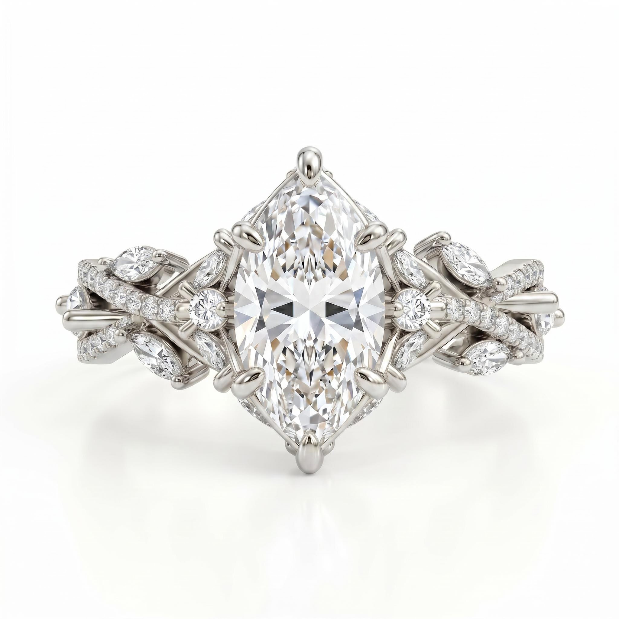 2.82 ct.tw. Vintage Ornate Marquise Cut Twisted Shank Lab Grown Diamond Engagement Ring