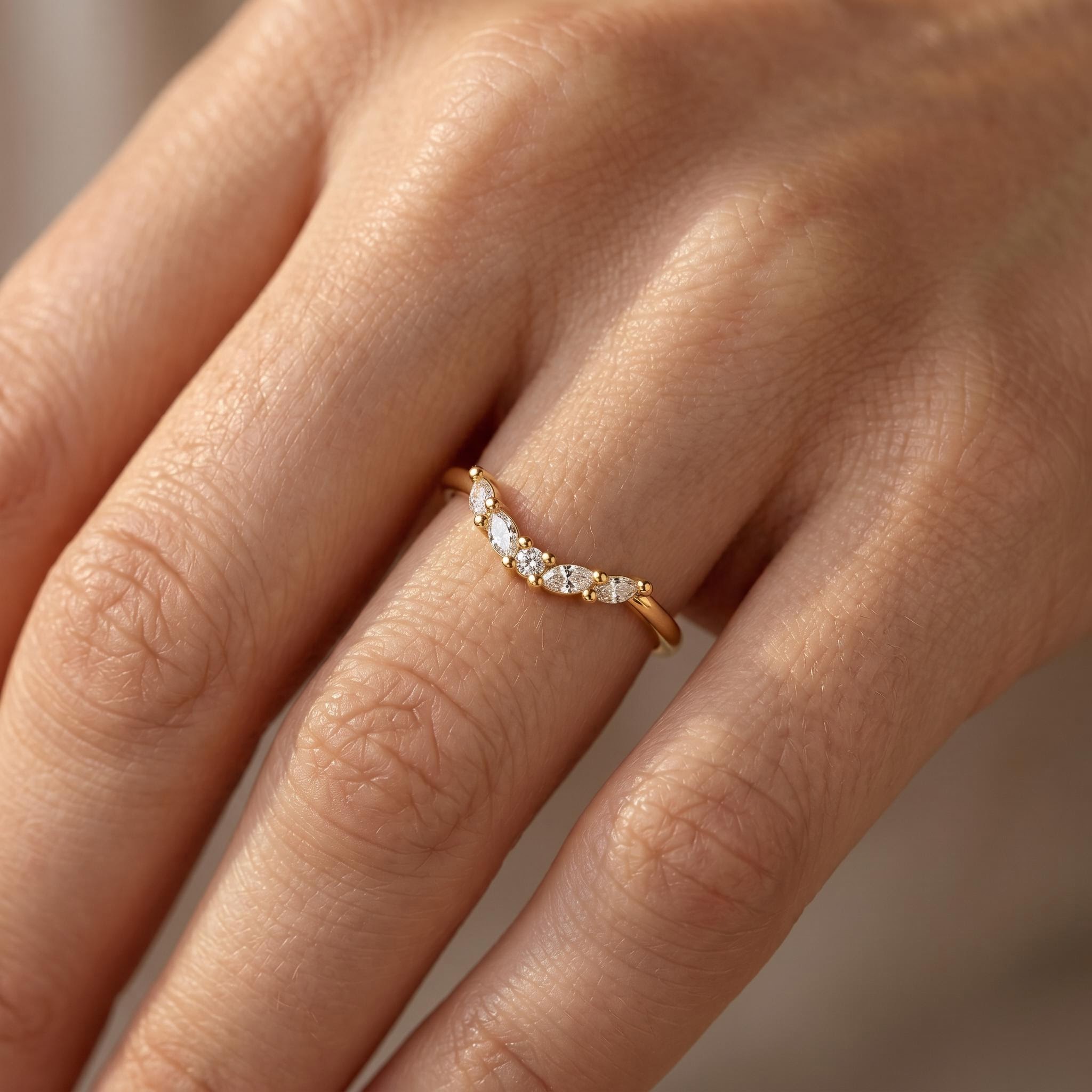 0.82 ct.tw. Dainty Marquise & Round Cut Mixed Stone Stackable Band Ring 0.82 ct.tw. Dainty Marquise & Round Cut Mixed Stone Stackable Band Ring